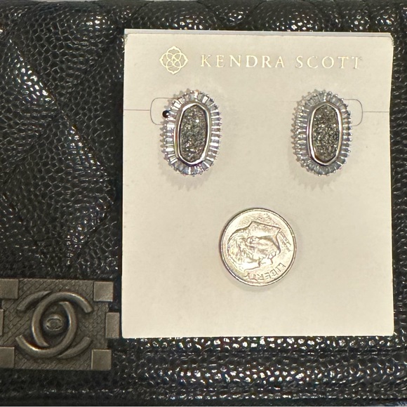 NEW KENDRA SCOTT Baguette Ellie Stud Earrings SILVER DIAMOND ROCK STONE GEMSTONE - Picture 1 of 13